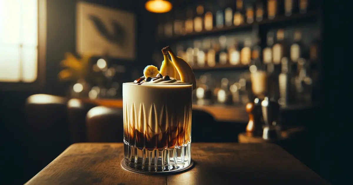 Banshee, mleczny koktajl z nutami czekolady i banana, w domowym barze.