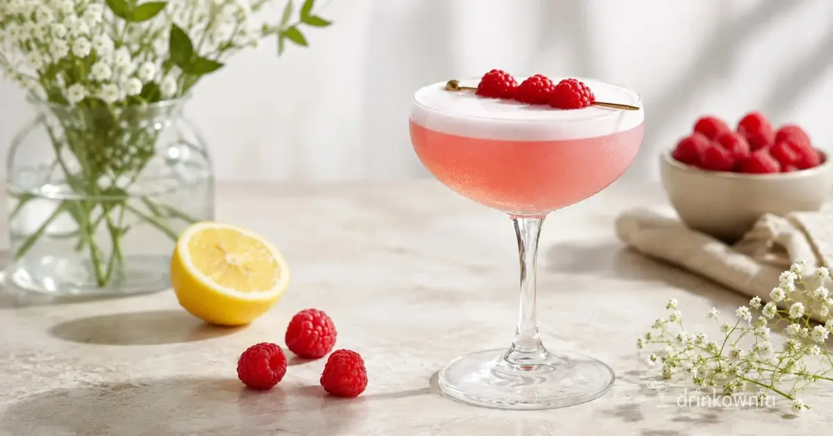 Clover Club – różowy koktajl z ginem, malinami i delikatną pianką w kieliszku coupe.