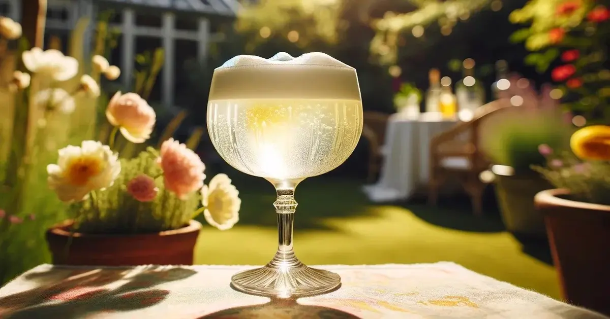 Klasyczny drink Gin Fizz z delikatną pianką, w ozdobnym kieliszku.