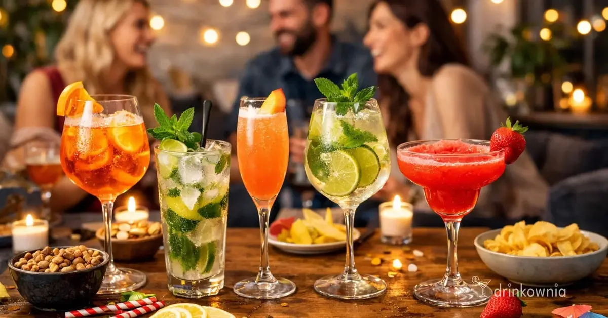 Lekkie drinki na domówkę – kolorowe koktajle na stole podczas spotkania z przyjaciółmi w domowej atmosferze.