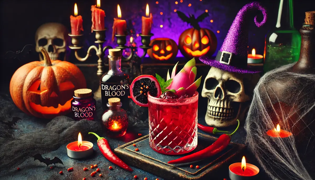 Smocza Krew – egzotyczny drink na Halloween z pitają i chili, głęboki czerwony kolor i unikalny smak na imprezy.