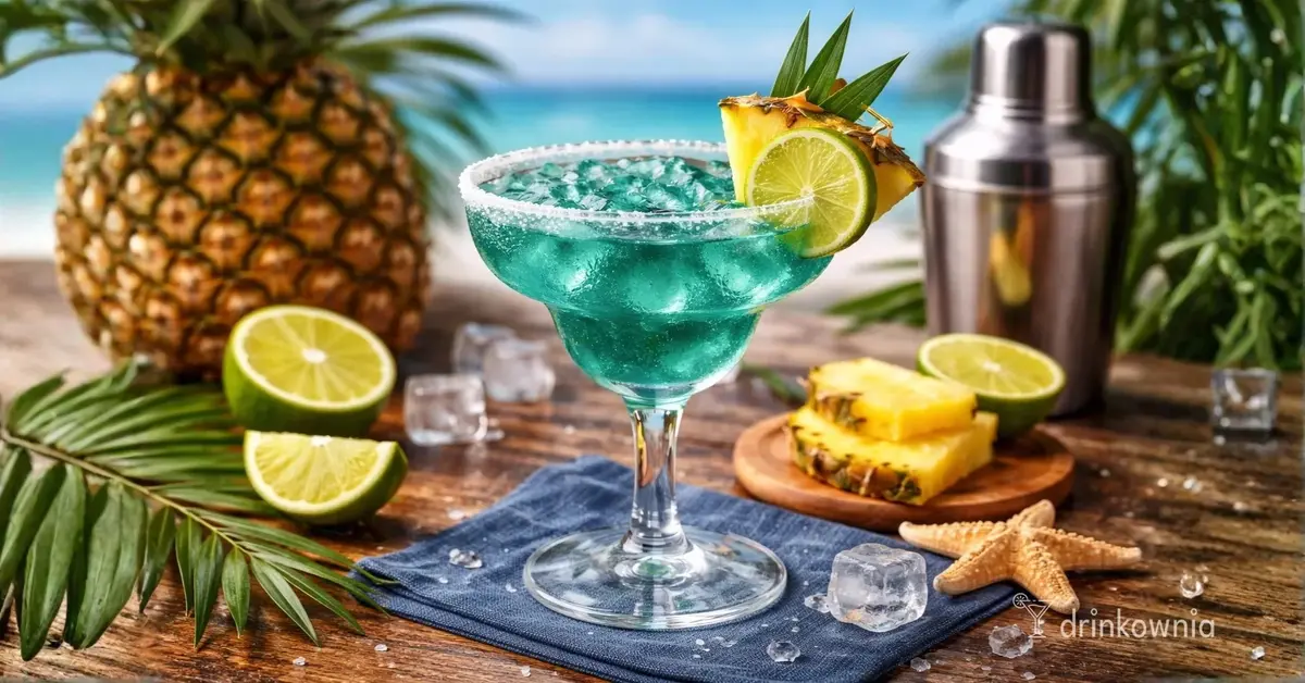 Spirulina Margarita z tequilą, limonką i ananasem – efektowny tropikalny drink w szkle z solą.