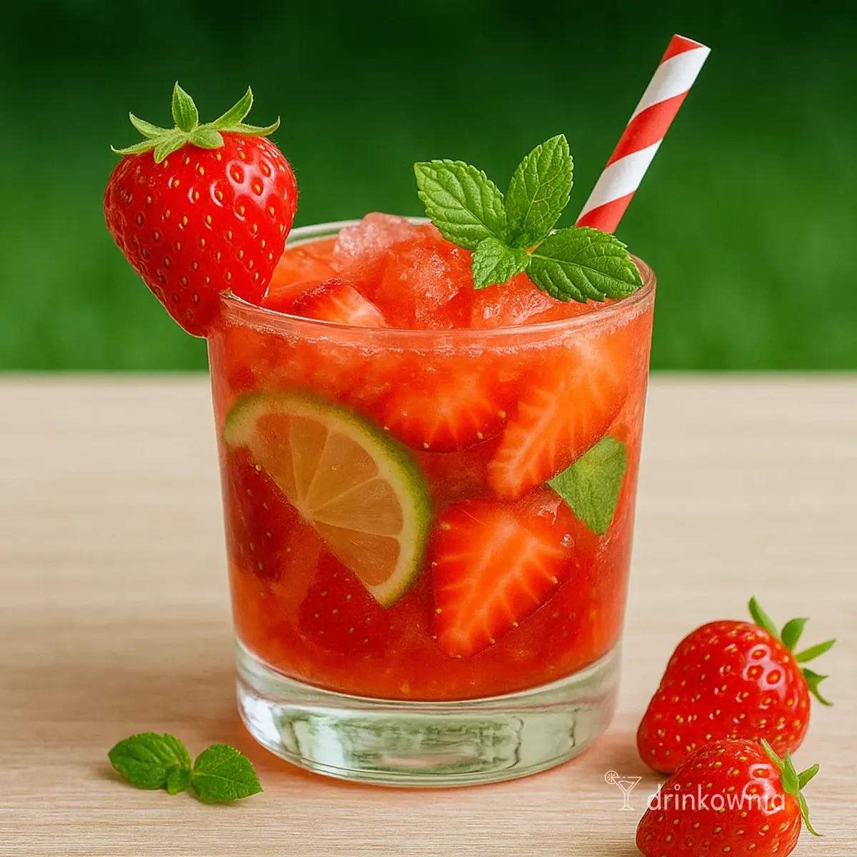 Truskawkowa Caipiroska z truskawkami, limonką i miętą w niskiej szklance – orzeźwiający letni drink z wódką.