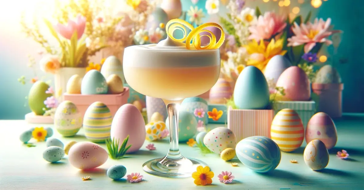 Drink Biały Wielkanocny Zajączek, pastelowe pisanki, dekoracje wielkanocne, kolorowe tło, idealny drink na wiosnę.