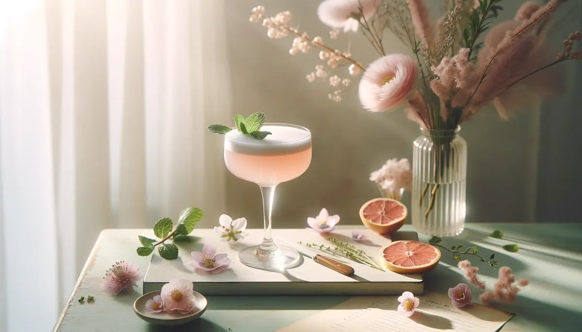 Zdjęcie drinka Pierwszy Wiosenny Kwiat, orzeźwiający drink sour z ginem, idealny na wiosnę, z kwiatowymi nutami.