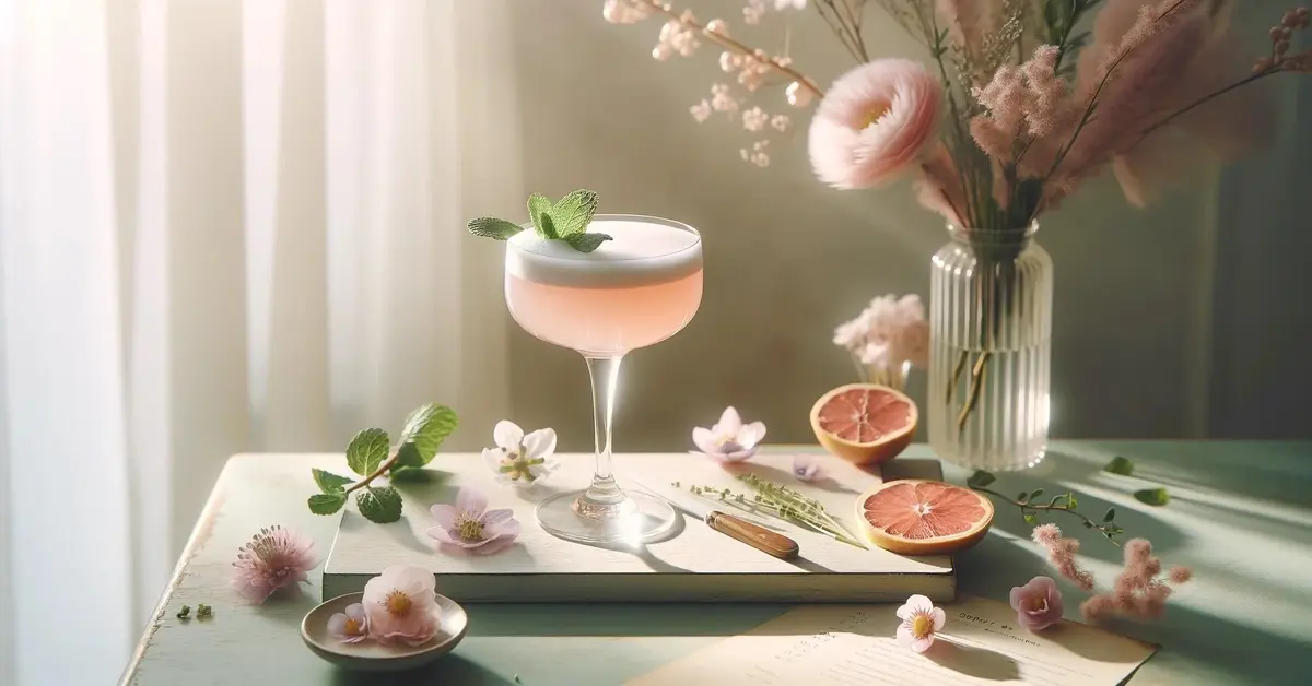 Zdjęcie drinka Pierwszy Wiosenny Kwiat, orzeźwiający drink sour z ginem, idealny na wiosnę, z kwiatowymi nutami.
