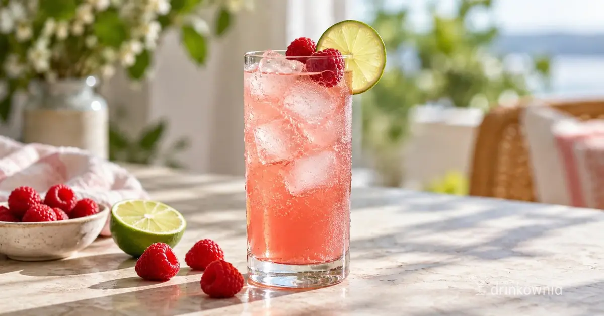 Floradora – różowy drink z ginem, maliną, limonką i ginger ale podany w wysokiej szklance z lodem