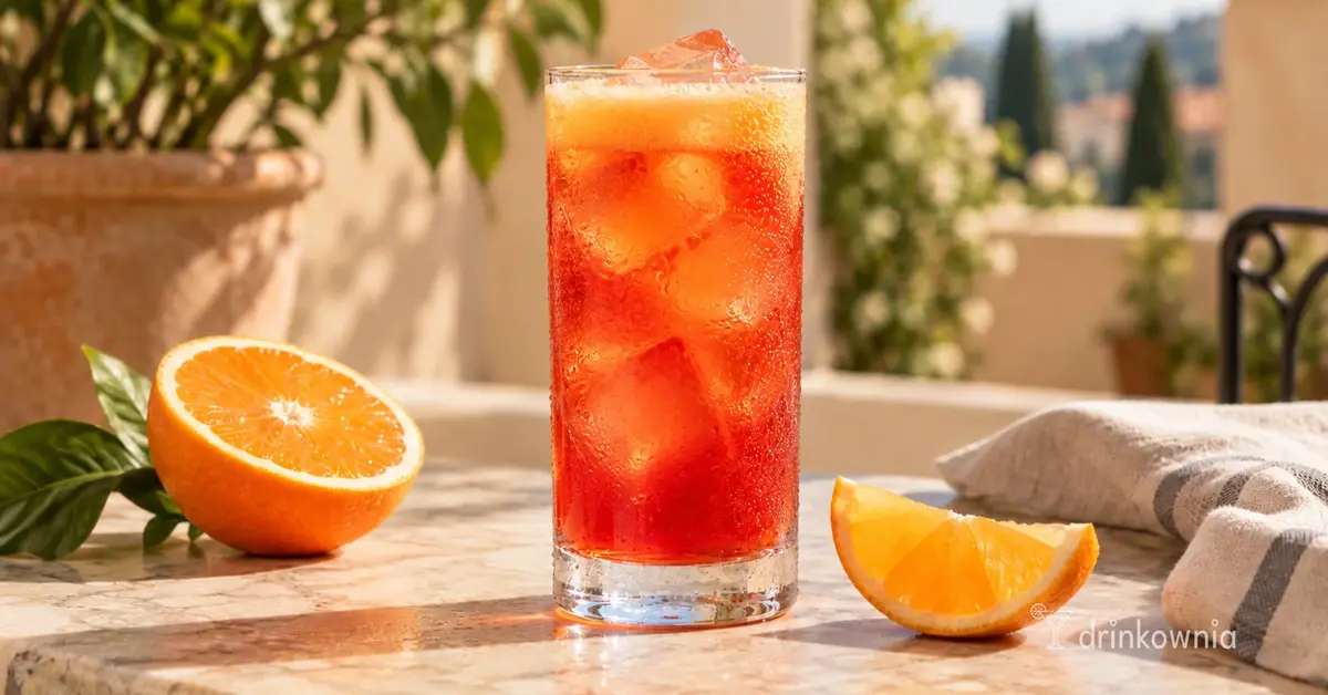 Garibaldi z Campari i napowietrzonym sokiem pomarańczowym w wysokiej szklance z lodem.