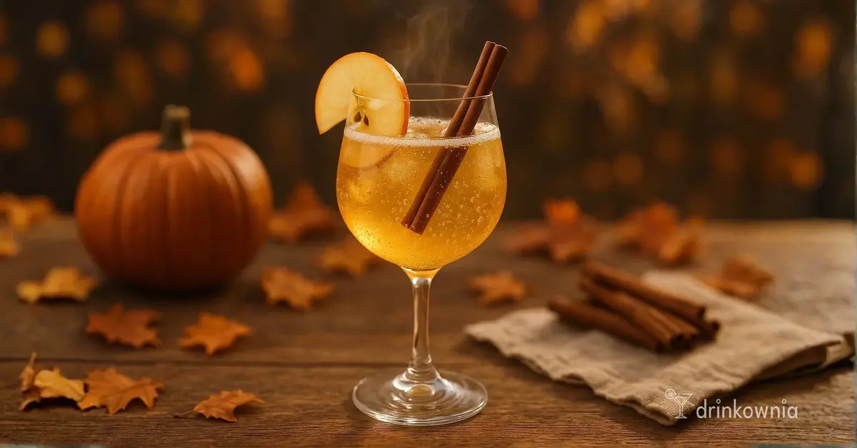 Bezalkoholowy Korzenny Fizz z Jabłkiem 0% – jesienny drink z cynamonem, jabłkiem i musującymi bąbelkami.