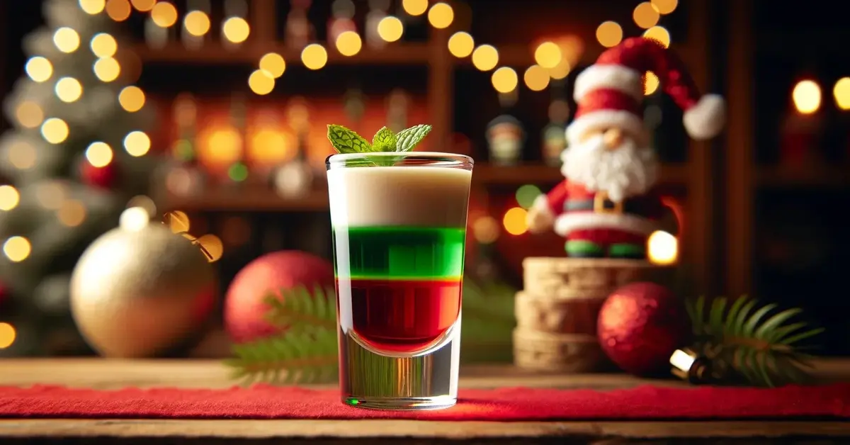 Trójwarstwowy shot Laska Elfa, czerwony, zielony i biały. 