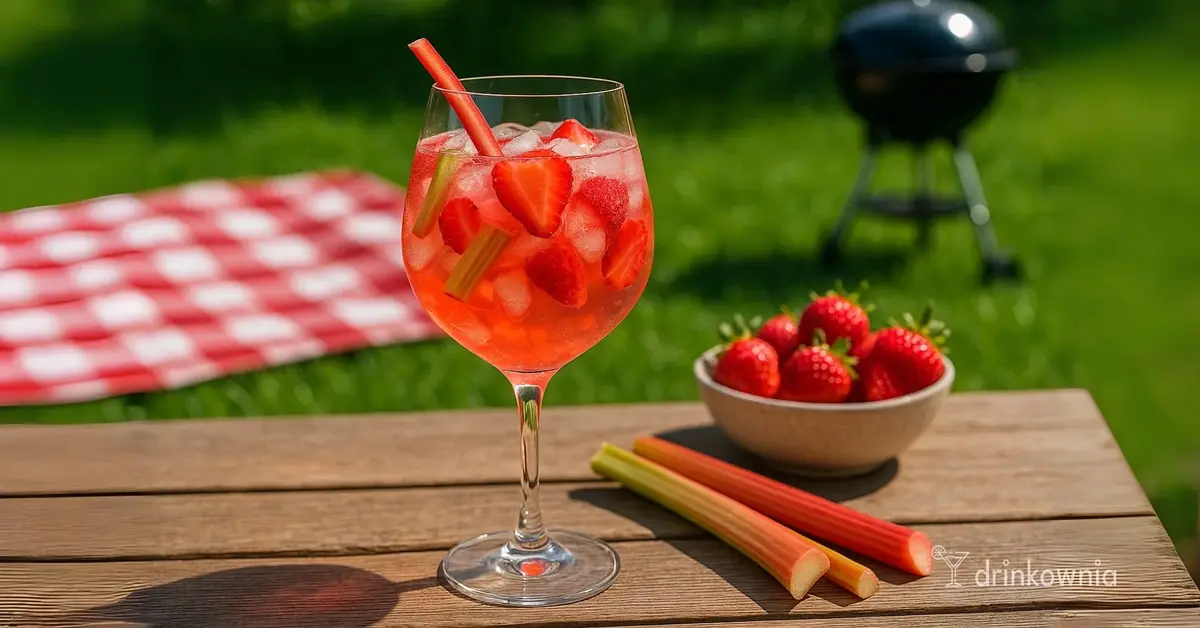Orzeźwiający spritz z rabarbarem i truskawkami na pikniku, letni drink z prosecco idealny do grilla.