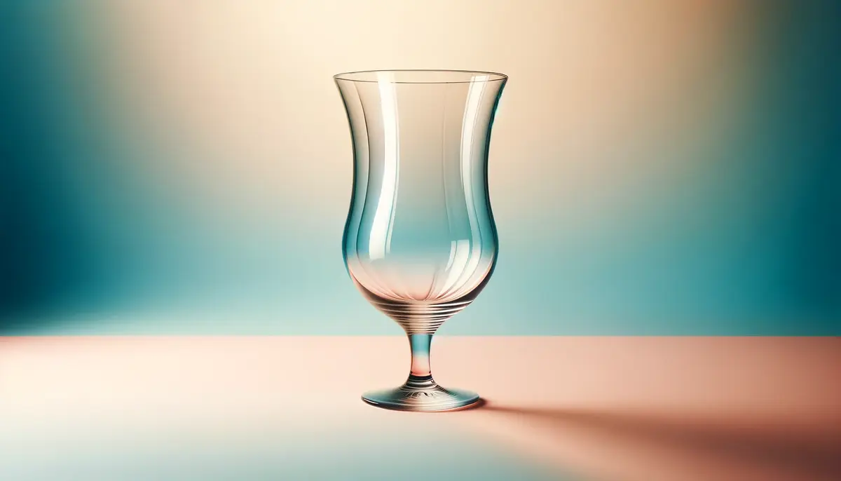 Zdjęcie przedstawia szklankę hurricane, na pastelowym tle, idealną do serwowania drinków egzotycznych oraz warstwowych.