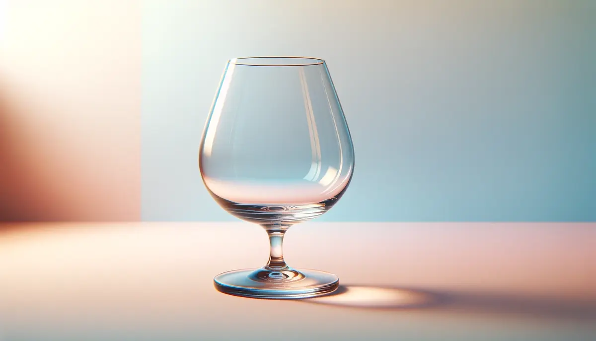 Zdjęcie prezentuje szklankę typu Snifter, z wąskim otworem, idealną do degustacji koniaku, brandy, whisky. 